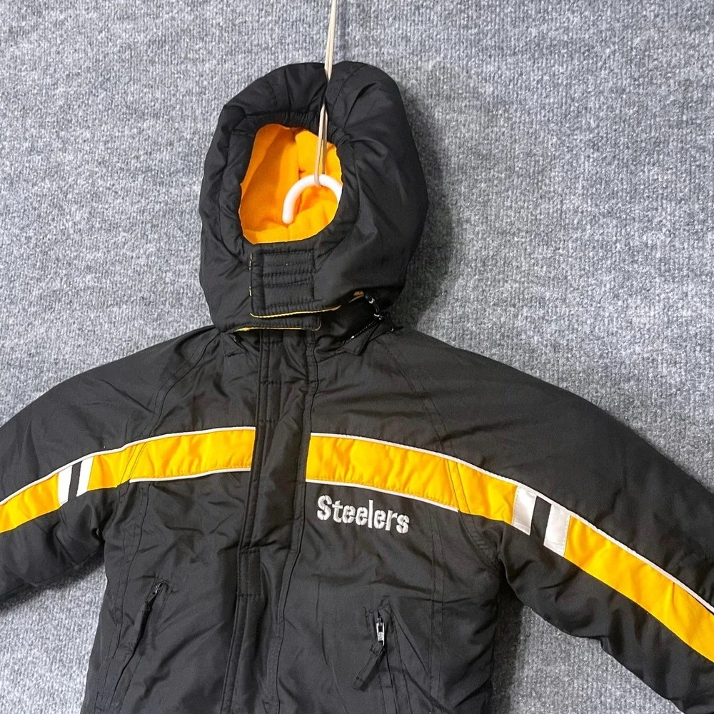 NFL Pittsburgh Steelers Puffer Jacket Toddler 3T Black Yellow Hooded Parka Coat